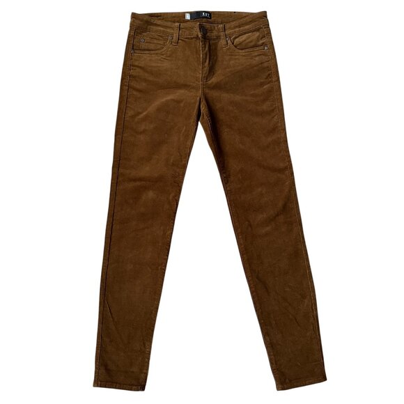 KUT brown corduroy five pocket button zip stretchy skinny jeans women's size 6 - Picture 1 of 9